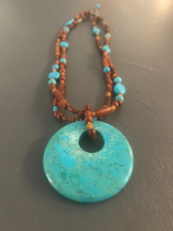 Southwest Turquoise Donut Necklace with two Strand
