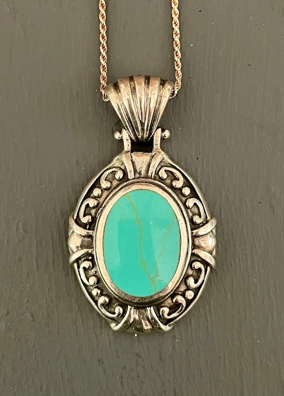 Turquoise Oval Pendant with Vintage Sterling Silve
