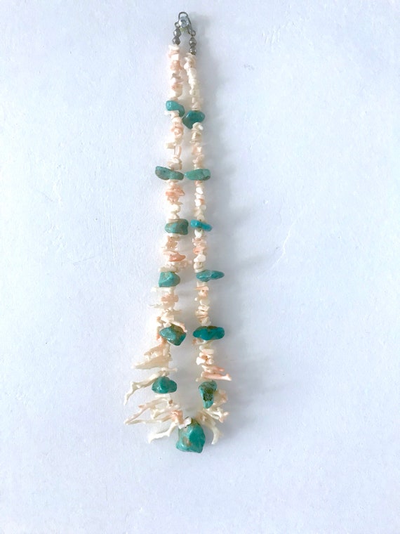 White Coral and Turquoise Necklace w/ Desert Pear… - image 4