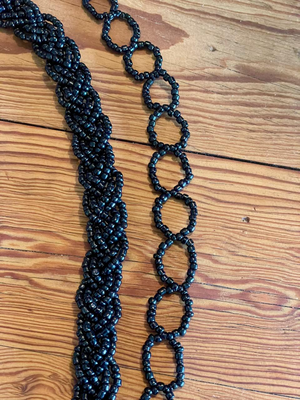 Beaded Belt | Vintage Boho Black Belt With Mother of Pearl  display picture 1