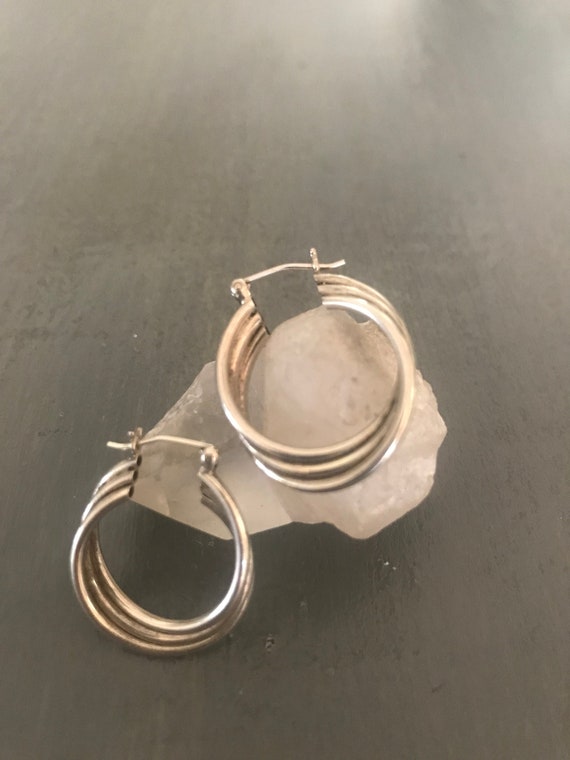 Sterling hand forged twisted hoop earrings | Vint… - image 1