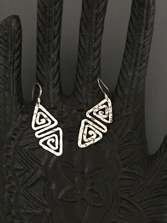 Hammered Sterling Triangle Earrings | Vintage Boh… - image 3