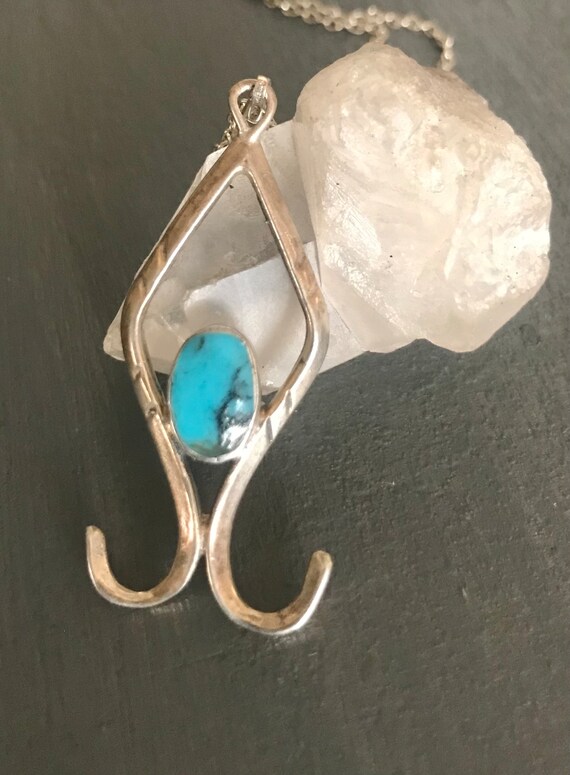 Unique Turquoise pendant | hand forged necklace |… - image 3