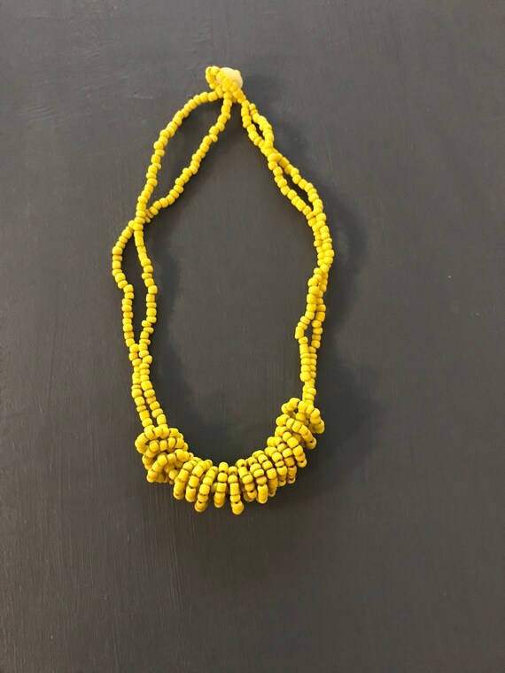 Yellow Seed Bead Artisan Necklace | Vintage triba… - image 1