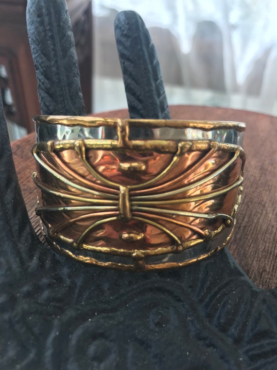 Brutalist mixed metal cuff | Vintage 1960s | Stat… - image 7