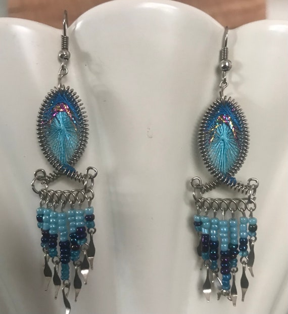 Southwest threaded seed bead earrings | Vintage M… - image 2