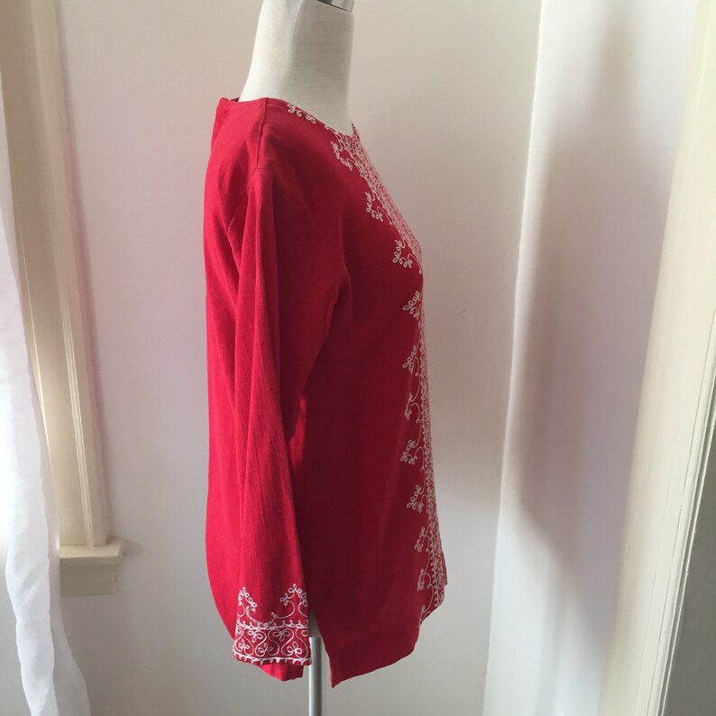 vintage 2 piece set asian pant set ethnic print pant suit batik print blouse red cotton skirt and top tunic