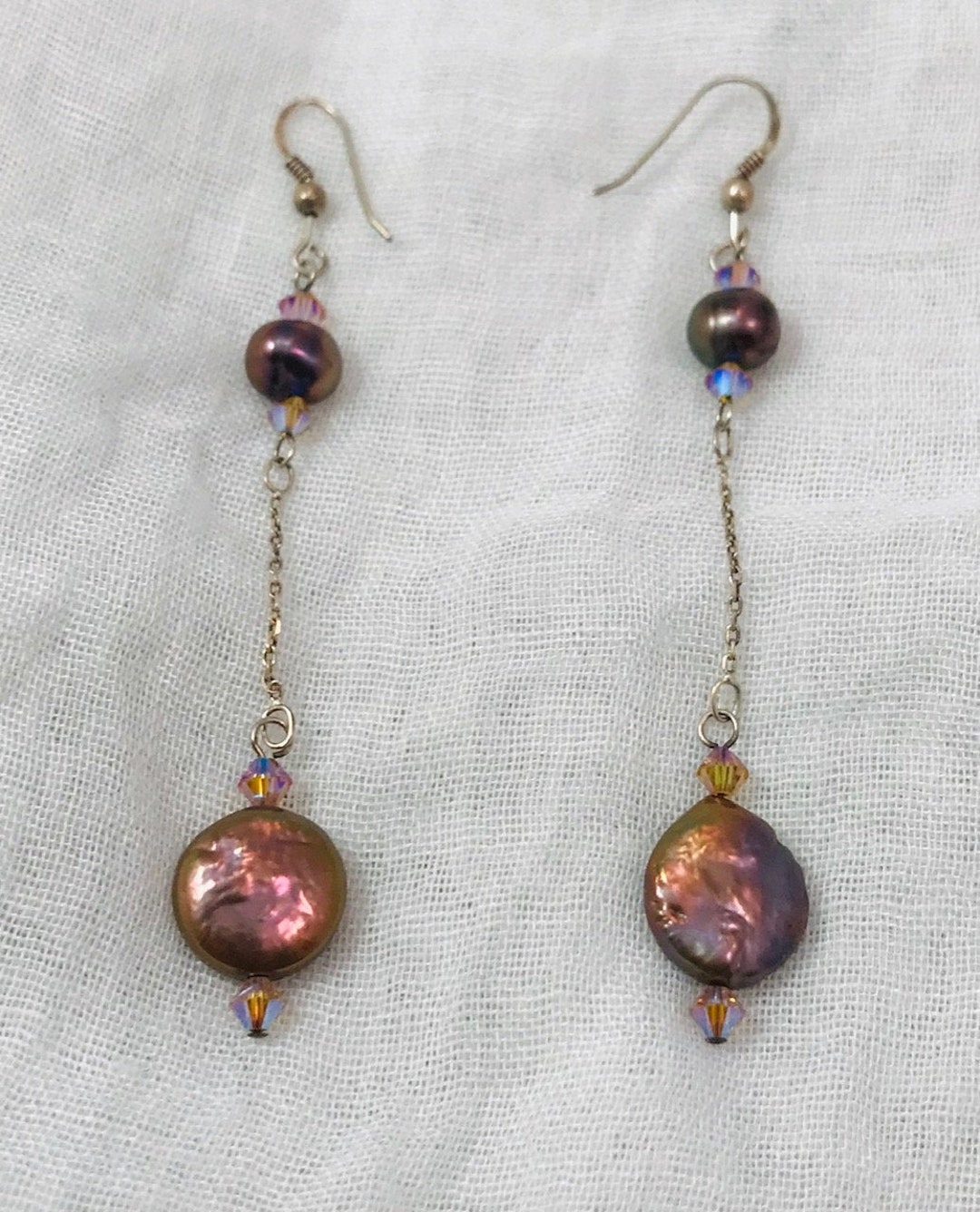 Purple Freshwater Pearl and Coin Pearl Dangle Earrings - Etsy