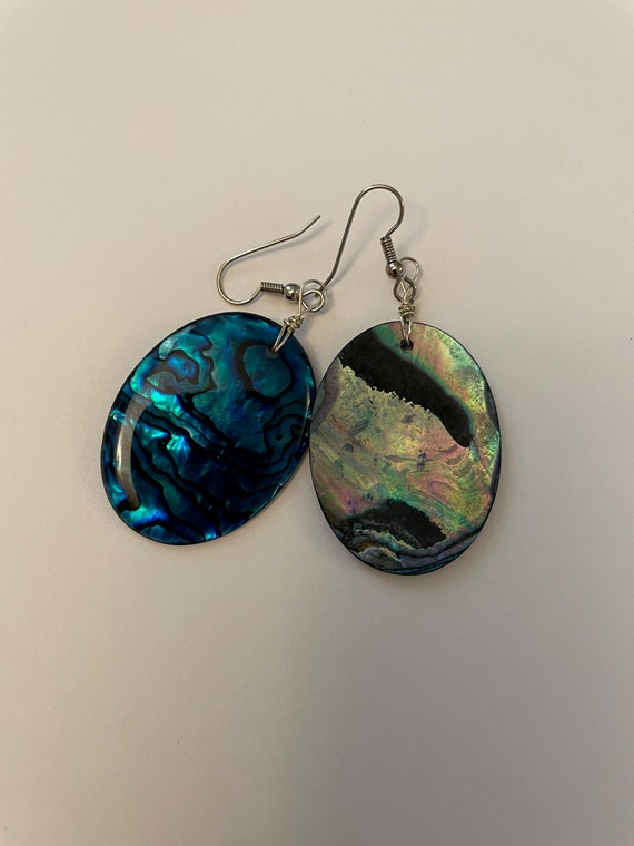 Abalone Earrings | Vintage Resin and Shell | Blue… - image 6