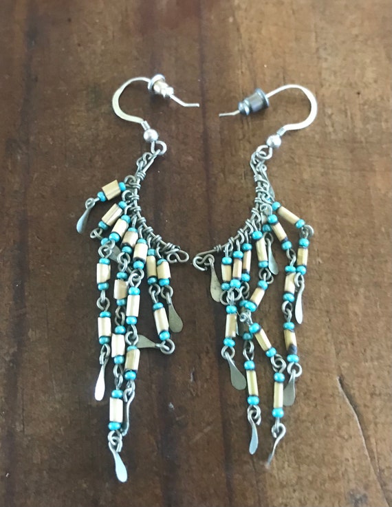 Tribal dangle earrings with silver, seed bead and… - image 1
