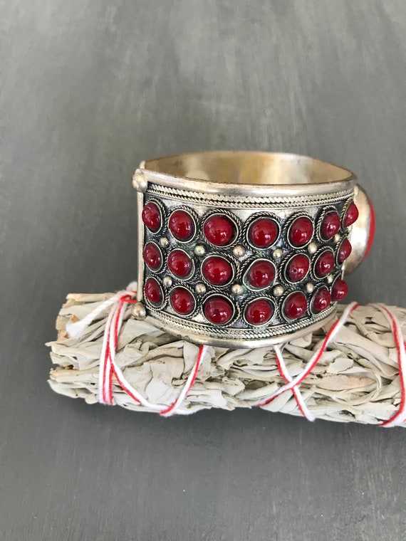 Red Tribal Cuff | Ethnic Bracelet | Indonesian Si… - image 2