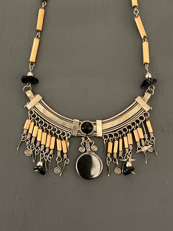 Onyx Hematite necklace with Tribal Design | Vintag