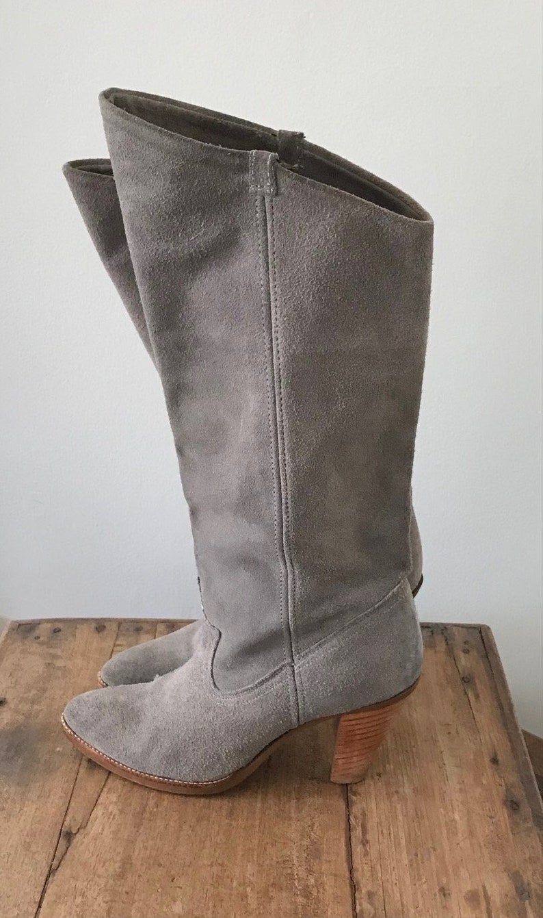 Dingo Stacked Heel Boot Vintage Grey Suede Western Wear Southwest Vintage 70s image 1