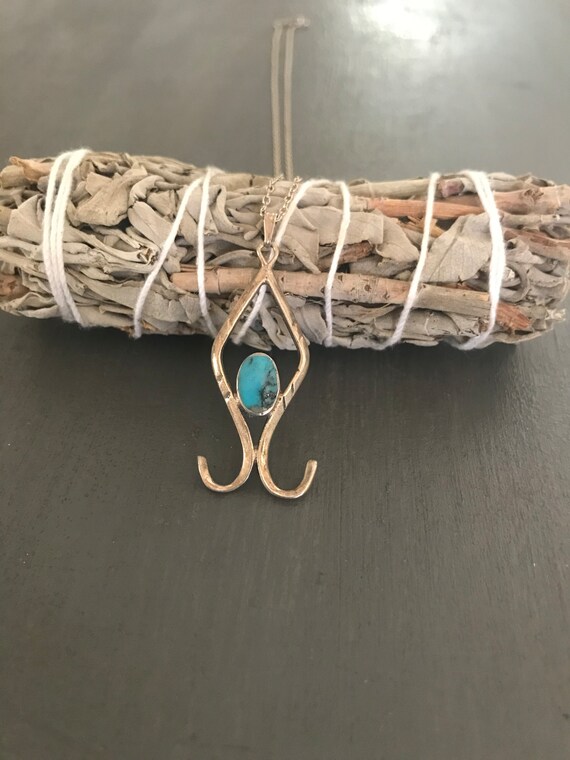 Unique Turquoise pendant | hand forged necklace |… - image 4