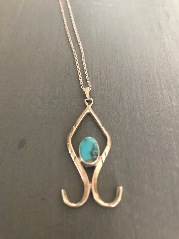 Unique Turquoise pendant | hand forged necklace |… - image 1