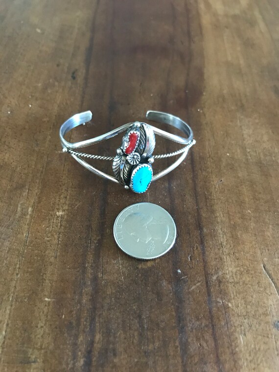 Navajo Double Stone Sterling Silver Cuff Bracelet… - image 8