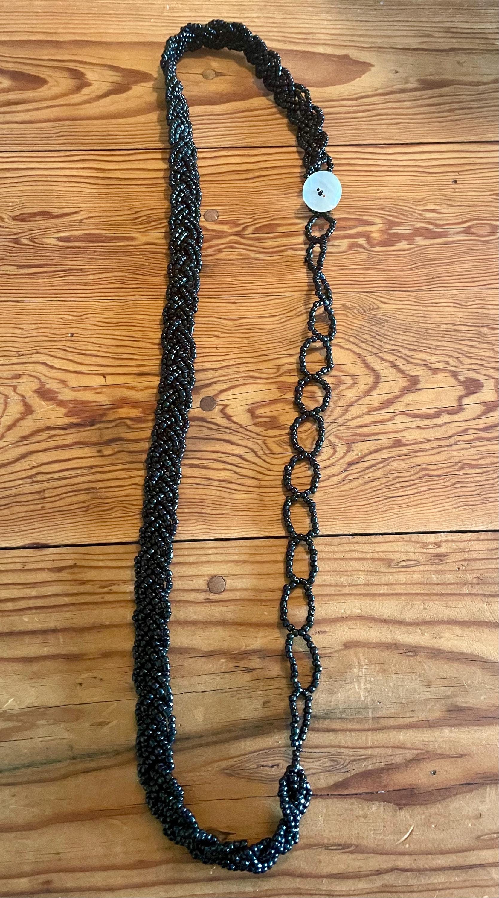 Beaded Belt | Vintage Boho Black Belt With Mother of Pearl  display picture 3