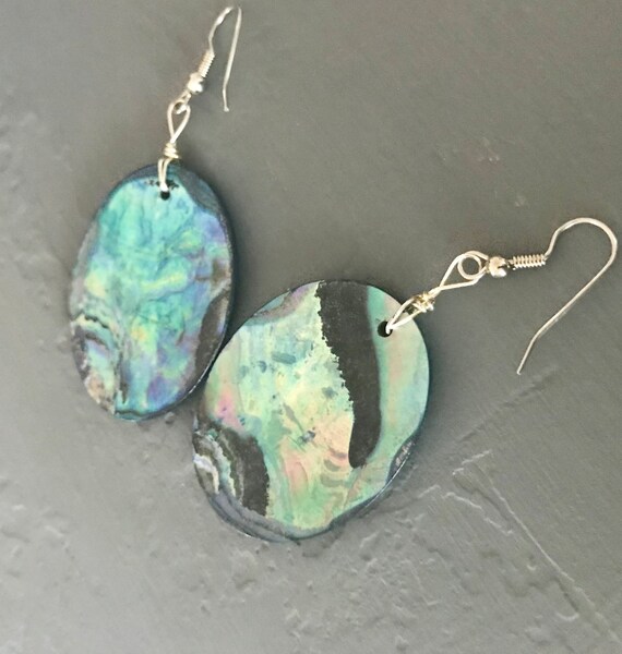 Abalone Earrings | Vintage Resin and Shell | Blue… - image 4