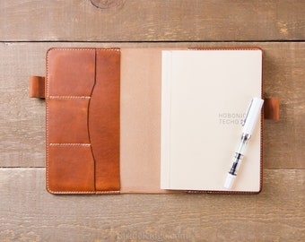 Hobonichi Cover - A5 Cousin - 2024 - Pen Loops - Pockets - Dublin English Tan Leather