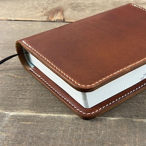 Midori Diary Hibino 2025 - A6 Planner in Dublin English Tan leather and cream stitching.  Custom fit for this planner