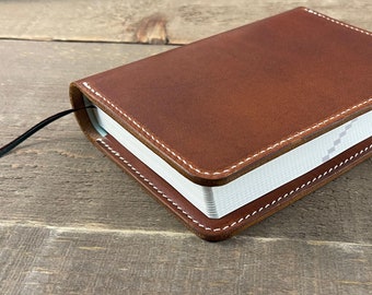 Midori Diary Hibino 2024 - A6 Planner in Dublin English Tan leather and cream stitching.  Custom fit for this planner