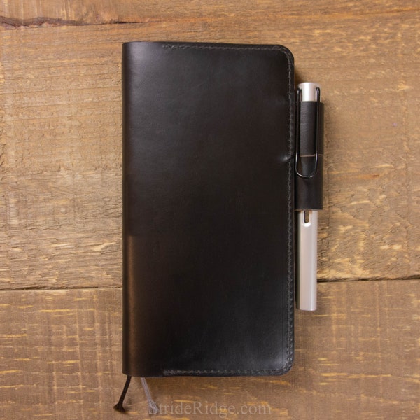 Housse Hobonichi Weeks - Passants pour stylo - Cuir noir - 2024