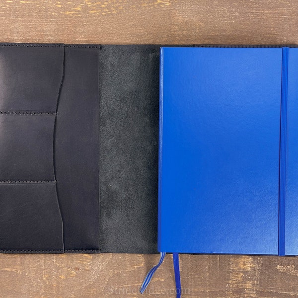 Leuchtturm1917 A5 Cover with 3 Card Pockets, elastic band cut-out to keep your cover closed, Black Dublin Horween leather