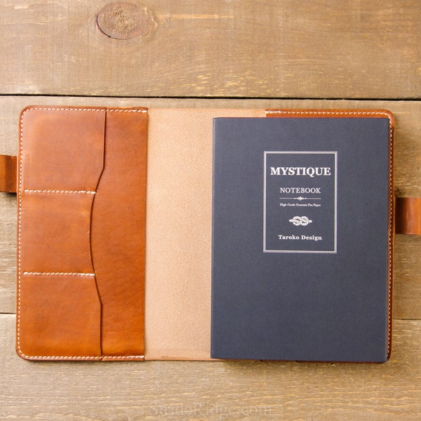 Taroko Design Notebook Cover – A5 - Pen Loops - Card Pockets - Enigma - Mystique - Tomoe River Paper - English Tan Leather