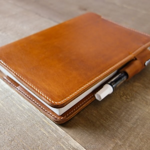 Etui en cuir Rhodia - A5 - Passants pour stylos - Pochettes pour cartes - Cuir fauve anglais