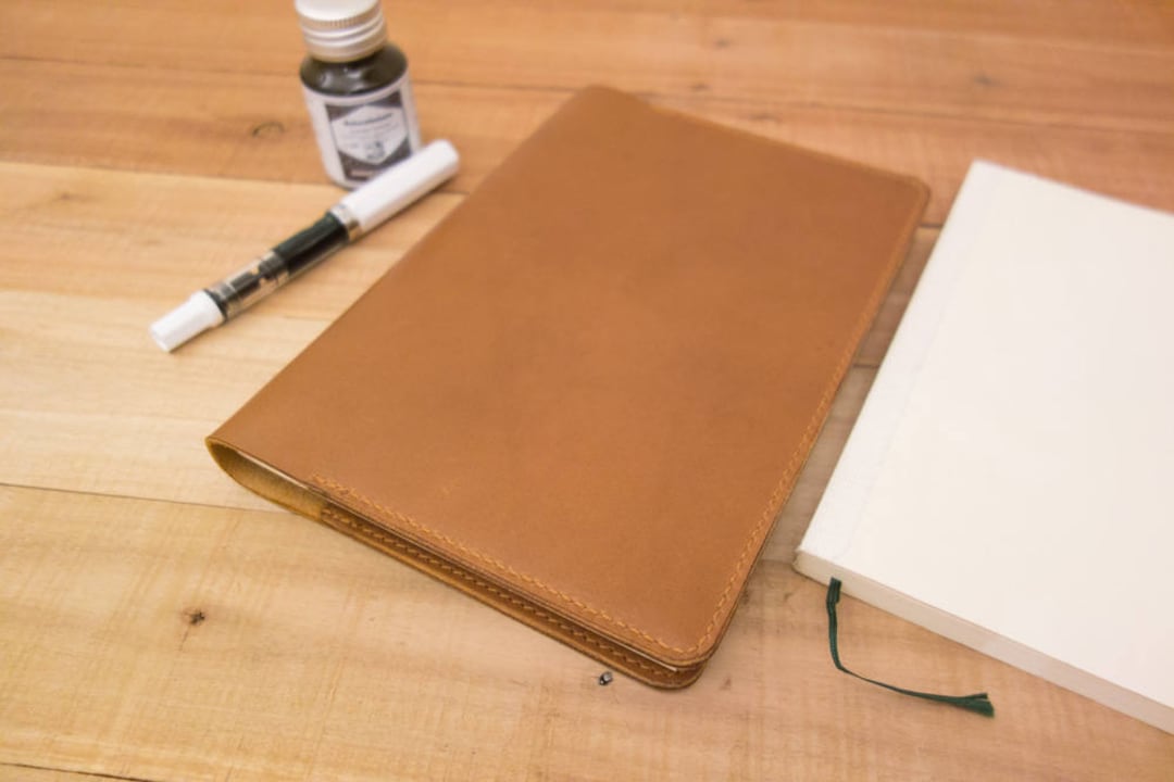 Moterm Leather Cover for A6 Notebooks - Fits Hobonichi, Stalogy and Midori  MD Planners, with Pen Loop, Card Slots and Back Pocket (Firm