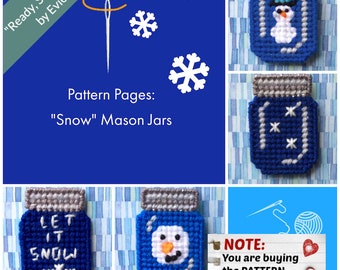 Plastic Canvas Pattern Pages: Mason Jars -- "Snow" (4 designs, graphs and photos, no written instructions) ***PATTERN ONLY!***