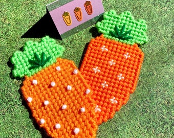 Plastic Canvas: Produce Puns Magnet Set (set of 3 -- 2 carrot magnets and mini card)