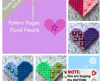 Plastic Canvas Pattern Pages: "Floral Hearts" (4 designs, graphs and photos, no written instructions) ***PATTERN ONLY!***