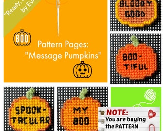 Plastic Canvas Pattern Pages: "Message Pumpkins" (4 designs, graphs and photos, no written instructions) ***PATTERN ONLY!***