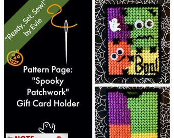 Plastic Canvas Pattern Page: "Spooky Patchwork" Gift Card Holder (graphs and photos, no written instructions) **PATTERN ONLY!**