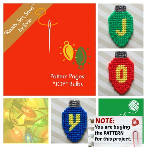 Plastic Canvas Pattern Pages: Mini Christmas Bulbs -- "JOY" (3 designs, graphs and photos, no written instructions) **PATTERN ONLY!**