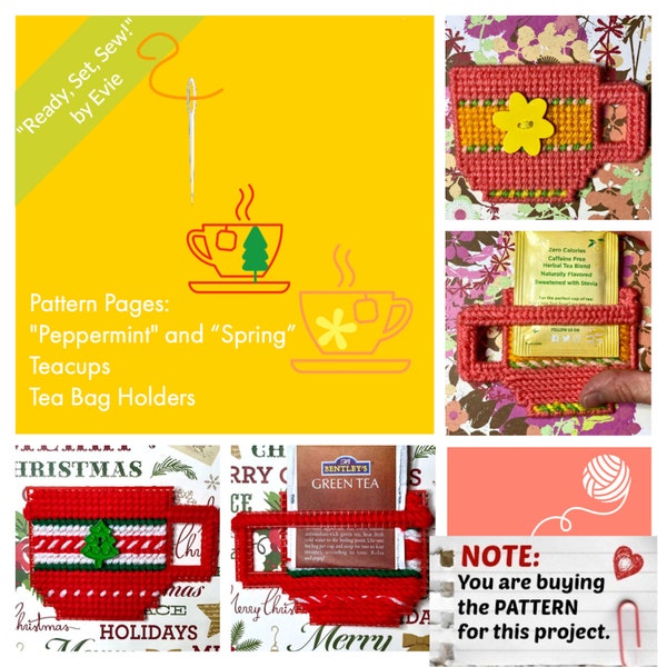 Plastic Canvas Pattern Pages:  "Peppermint" and "Spring" Tea Bag Holders (graphs and photos, no written instructions) **PATTERN ONLY!**