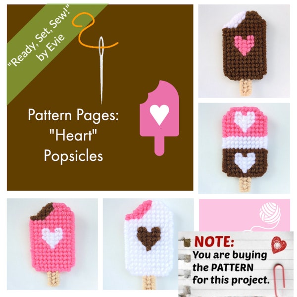 Plastic Canvas Pattern Pages: "Heart" Popsicles (4 designs, graphs and photos, no written instructions) ***PATTERN ONLY!***