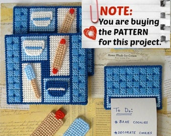 Plastic Canvas Pattern: "Kitchen Helpers" (5 designs -- napkin holder cover, notepad holder and 3 refrigerator magnets) ***PATTERN ONLY***
