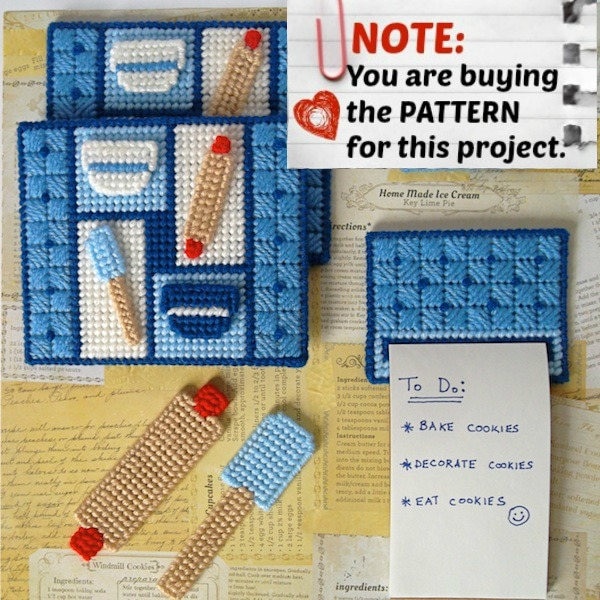 Plastic Canvas Pattern: "Kitchen Helpers" (5 designs -- napkin holder cover, notepad holder and 3 refrigerator magnets) ***PATTERN ONLY***