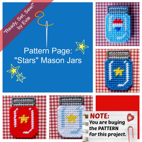 Plastic Canvas Pattern Pages: Mason Jars -- "Stars" (4 designs, graphs and photos, no written instructions) ***PATTERN ONLY!***