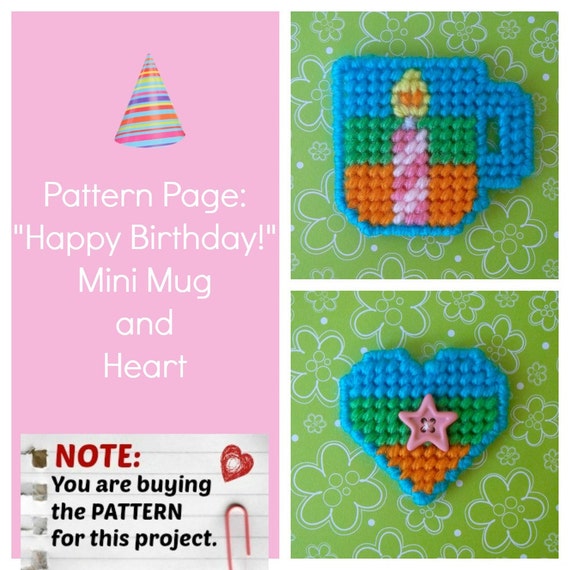 Plastic Canvas Pattern Page: december Mini Mug and Heart 2 Designs, Graphs  and Photos, No Written Instructions PATTERN ONLY 