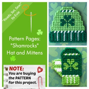 Plastic Canvas Pattern Pages: "Shamrocks" Hat and Mittens (3 designs, graphs and photos, no written instructions) **PATTERN ONLY!**