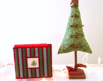 Plastic Canvas: "Christmas Stripes (with Christmas tree button)" Napkin Holder Covers ***COVERS ONLY***