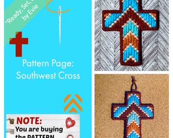 Patroonpagina op plastic canvas: "Southwest Cross" (1 ontwerp, grafiek en foto's, geen schriftelijke instructies) *** ALLEEN PATROON! ***