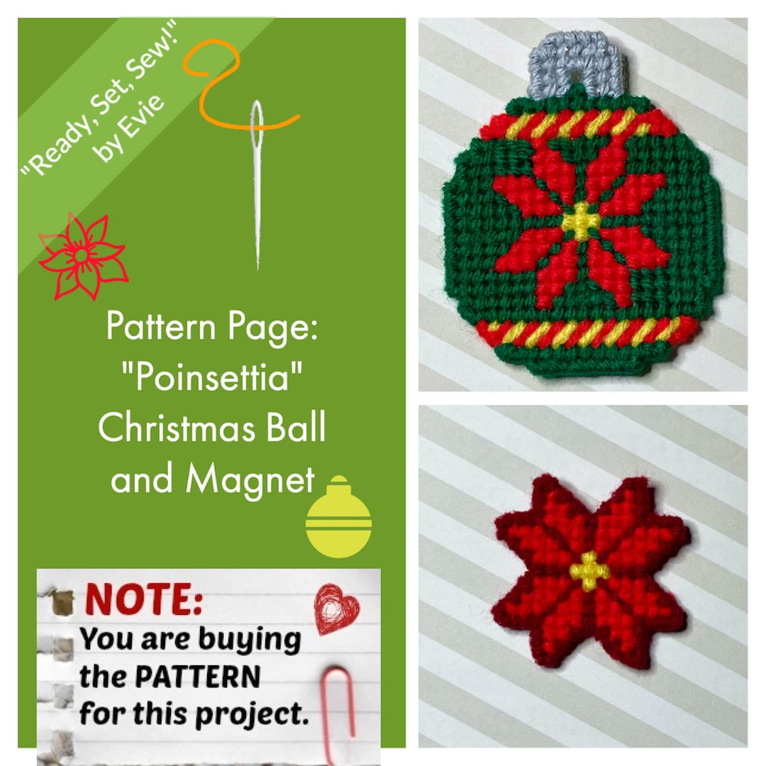 Plastic Canvas Pattern Page: poinsettia Christmas Ball and Magnet graphs and Photos, No Written Instructions PATTERN ONLY - Etsy plastic-canvas-pattern-page-poinsettia-christmas-ball-and-magnet-graphs-and-photos-no-written-instructions-pattern-only-etsy