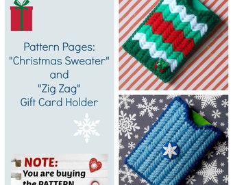 Plastic Canvas Pattern Pages: "Sweater" and "Zig Zag" Card Holders (2 designs, graphs and photos, no written instructions) **PATTERN ONLY!**