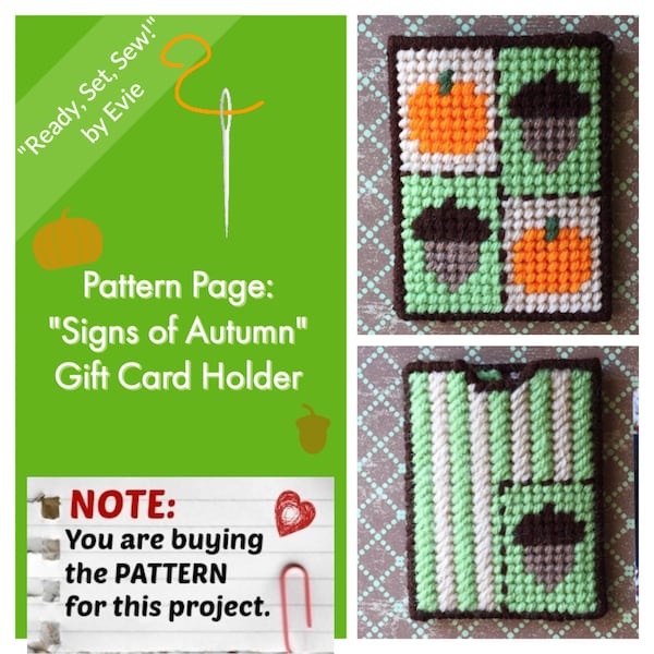 Plastic Canvas Pattern Page: "Signs of Autumn" Gift Card Holder (graphs and photos, no written instructions) **PATTERN ONLY!**