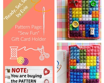 Plastic Canvas Pattern Page: "Sew Fun" Gift Card Holder (graphs and photos, no written instructions) **PATTERN ONLY!**