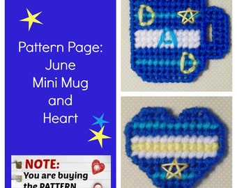 Plastic Canvas Pattern Page: "June Mini Mug and Heart" (2 designs, graphs and photos, no written instructions) ***PATTERN ONLY!***